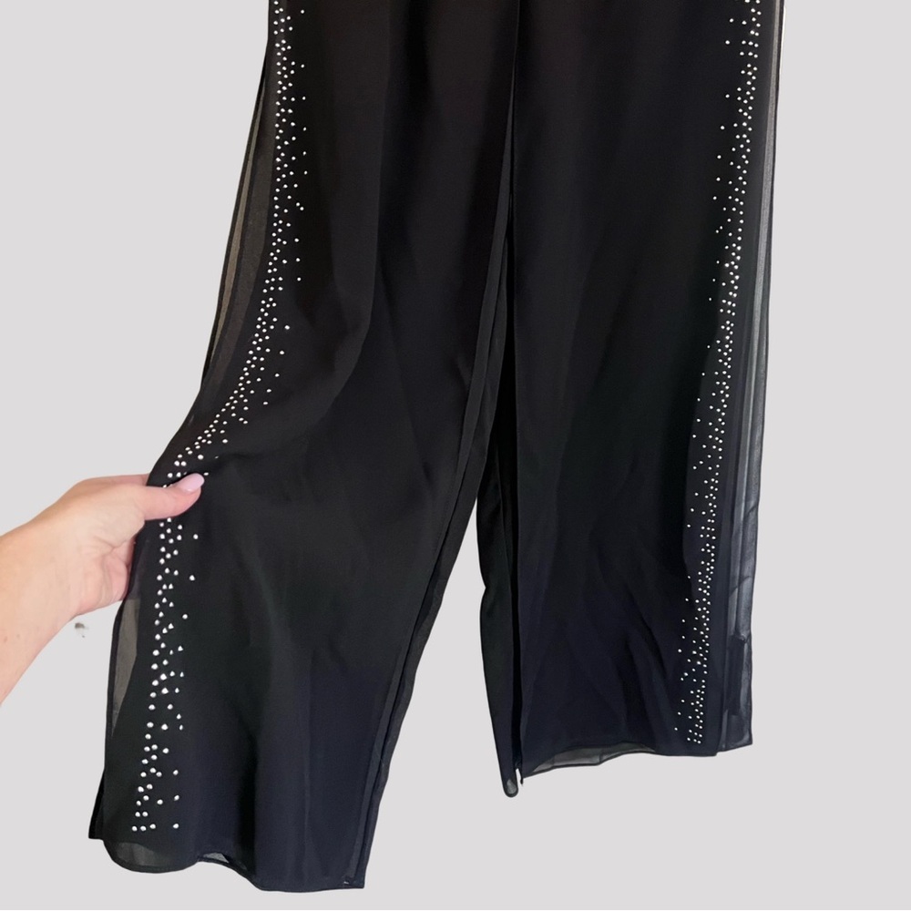 Vintage Betsy & Adam 2 Piece Set Semi-Sheer Wide Leg Flare Rhinestone Details - Picture 8 of 15